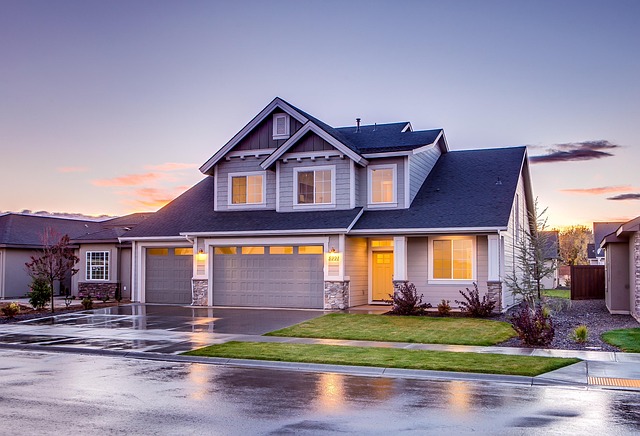 Modern house at dusk